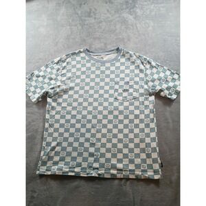 Vans Shirt Mens Medium Blue Checkerboard Peace Sign Pocket Short Sleeve Tee